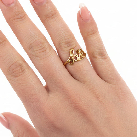 10k Yellow Gold Diamond Accent Script Love Ring