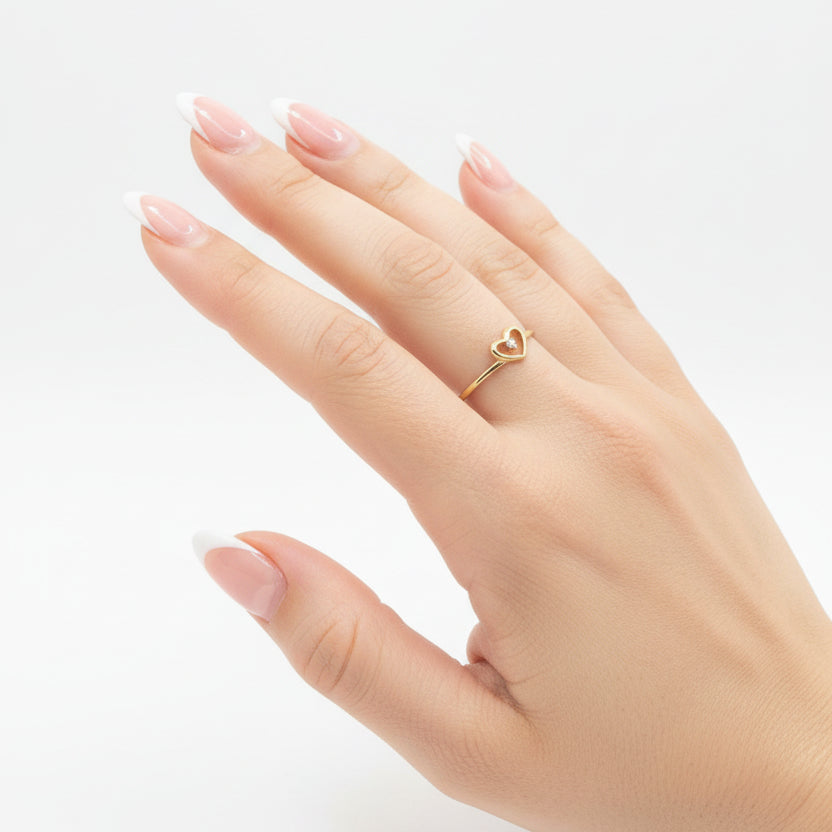 10K Yellow Gold Heart Outline with Diamond Accent Ring