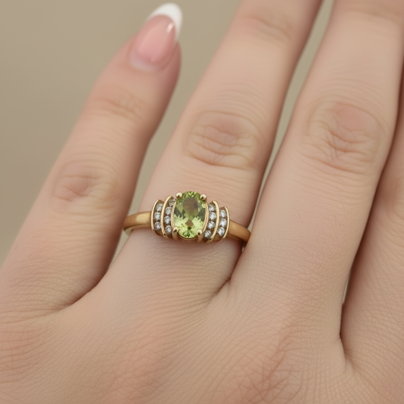 10k Yellow Gold Peridot Diamond Accent Ring
