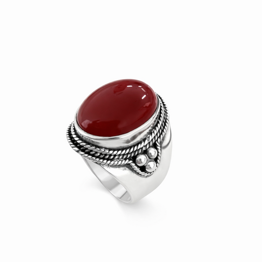 925 Sterling Silver Red Agate Ring