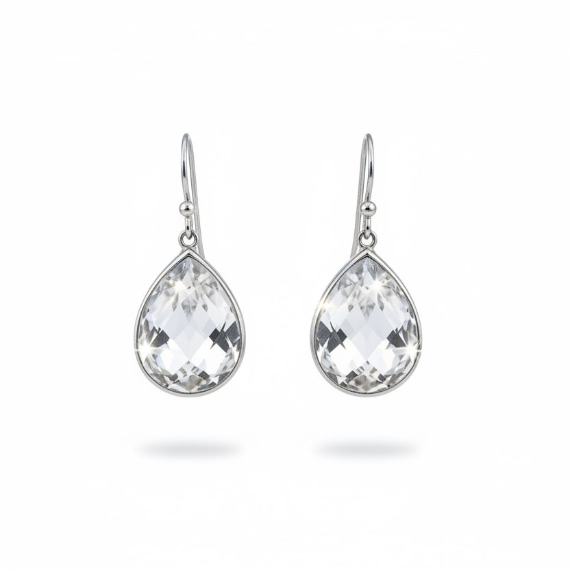 925 Sterling Silver Teardrop Cubic Zirconia Dangle Earrings