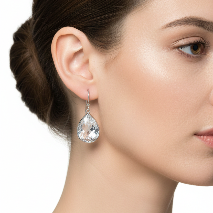 925 Sterling Silver Teardrop Cubic Zirconia Dangle Earrings