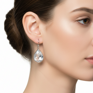 925 Sterling Silver Teardrop Cubic Zirconia Dangle Earrings