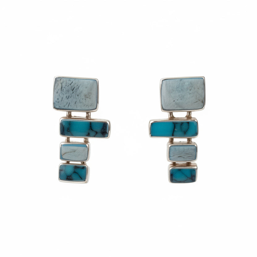 925 Sterling Silver Multi-Stone Turquoise Drop Earrings
