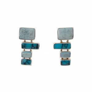 925 Sterling Silver Multi-Stone Turquoise Drop Earrings