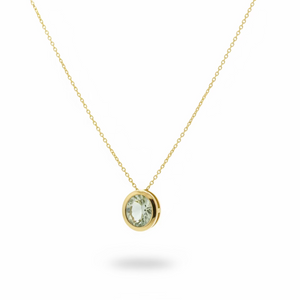 925 Sterling Silver Round Green CZ Pendant Necklace