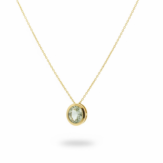 925 Sterling Silver Round Green CZ Pendant Necklace
