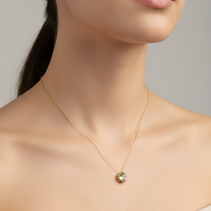 925 Sterling Silver Round Green CZ Pendant Necklace