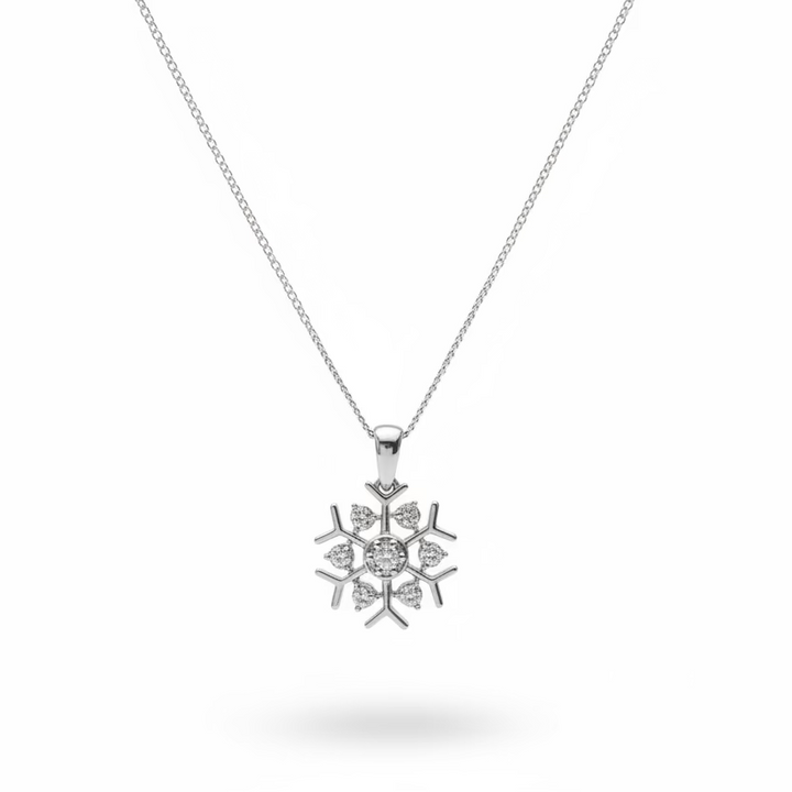 925 Sterling Silver CZ Snowflake Pendant Necklace