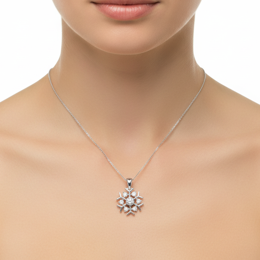 925 Sterling Silver CZ Snowflake Pendant Necklace