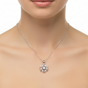 925 Sterling Silver CZ Snowflake Pendant Necklace