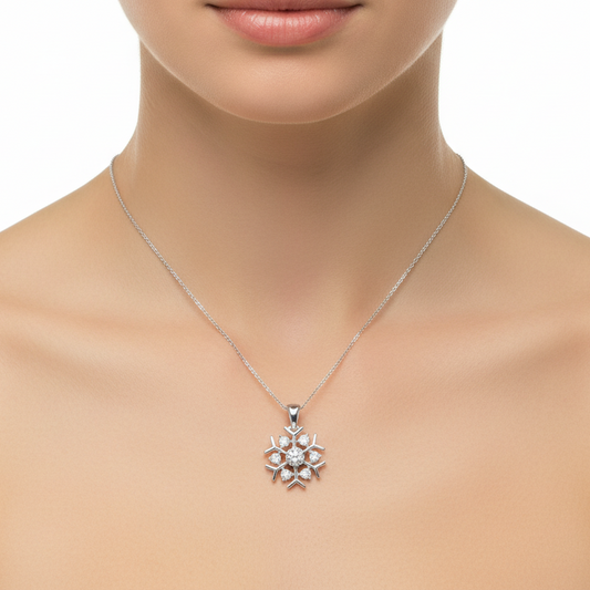 925 Sterling Silver CZ Snowflake Pendant Necklace