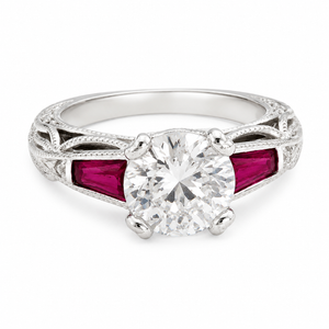 925 Sterling Silver CZ Ring with Red Baguette Accents