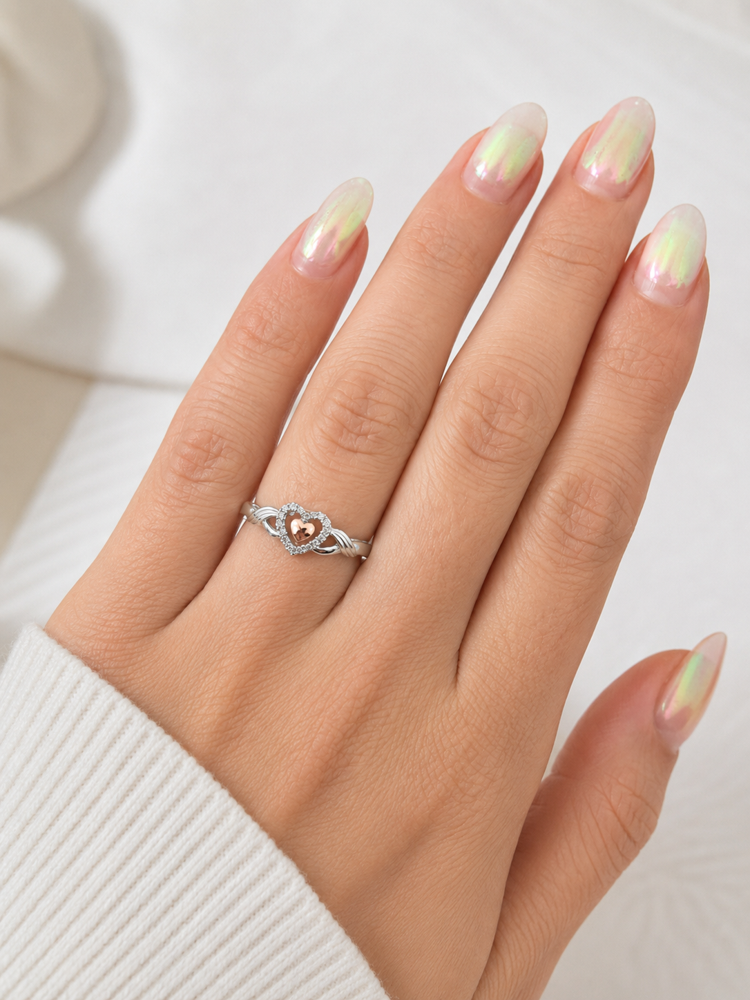925 Sterling Silver Heart CZ Ring with 14K Gold Heart Accent