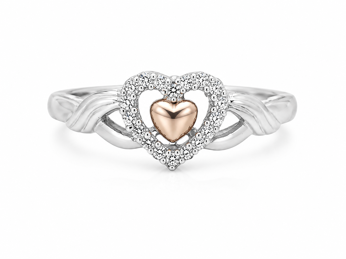 925 Sterling Silver Heart CZ Ring with 14K Gold Heart Accent
