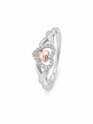 925 Sterling Silver Heart CZ Ring with 14K Gold Heart Accent