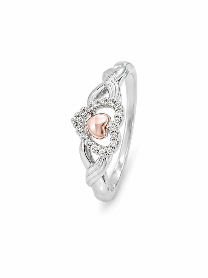 925 Sterling Silver Heart CZ Ring with 14K Gold Heart Accent