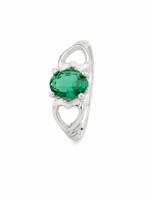 925   Sterling Silver Green CZ Heart Accent Ring