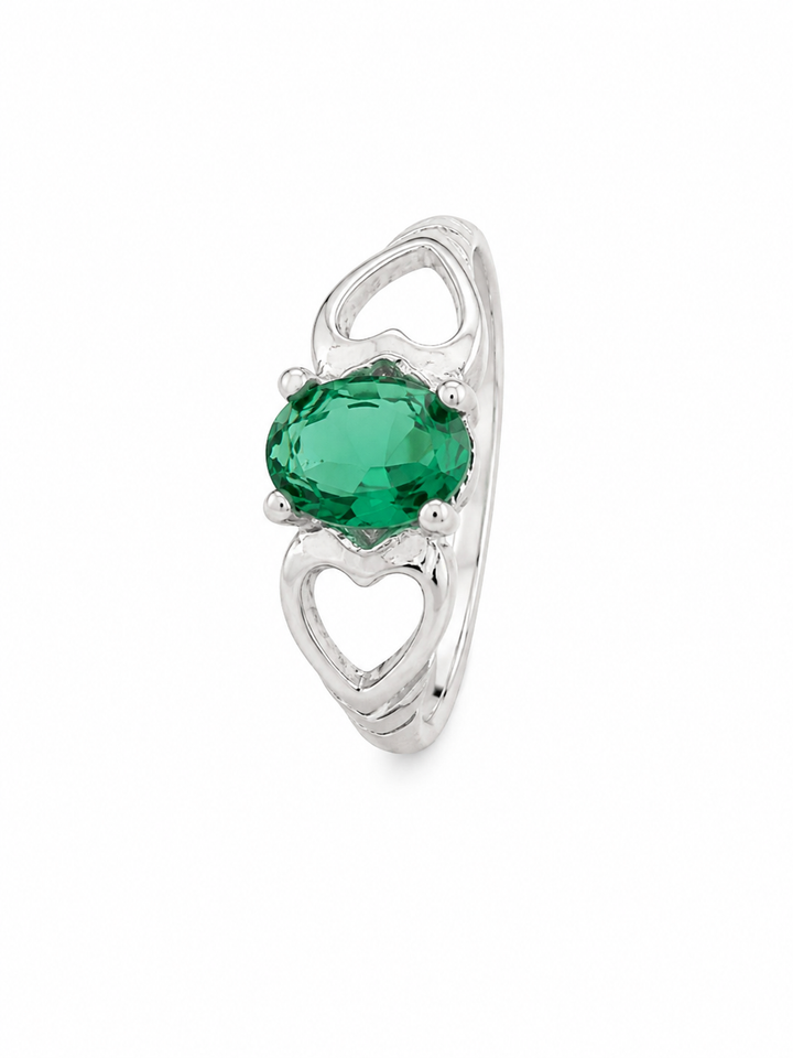 925   Sterling Silver Green CZ Heart Accent Ring