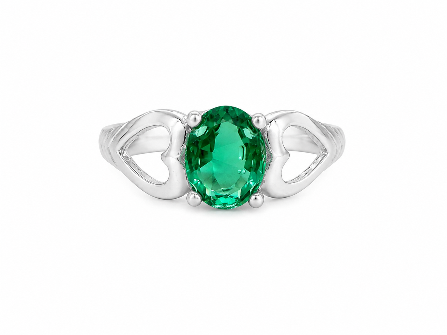 925   Sterling Silver Green CZ Heart Accent Ring