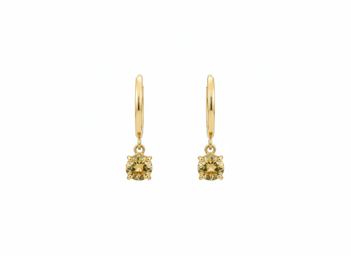 18K Yellow Gold Hoop Earring with Dangling with Champaign Color Cubic 1.88 gr