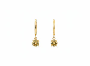 18K Yellow Gold Hoop Earring with Dangling with Champaign Color Cubic 1.88 gr
