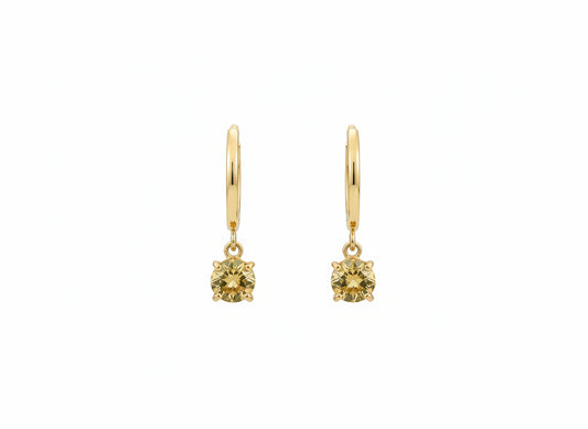 18K Yellow Gold Hoop Earring with Dangling with Champaign Color Cubic 1.88 gr