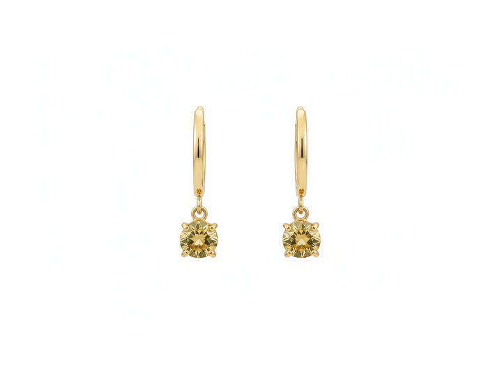 18K Yellow Gold Hoop Earring with Dangling with Champaign Color Cubic 1.88 gr