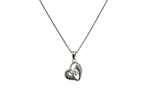 Sterling Silver 925 Heart Necklace Set with One Cubic Zirconia