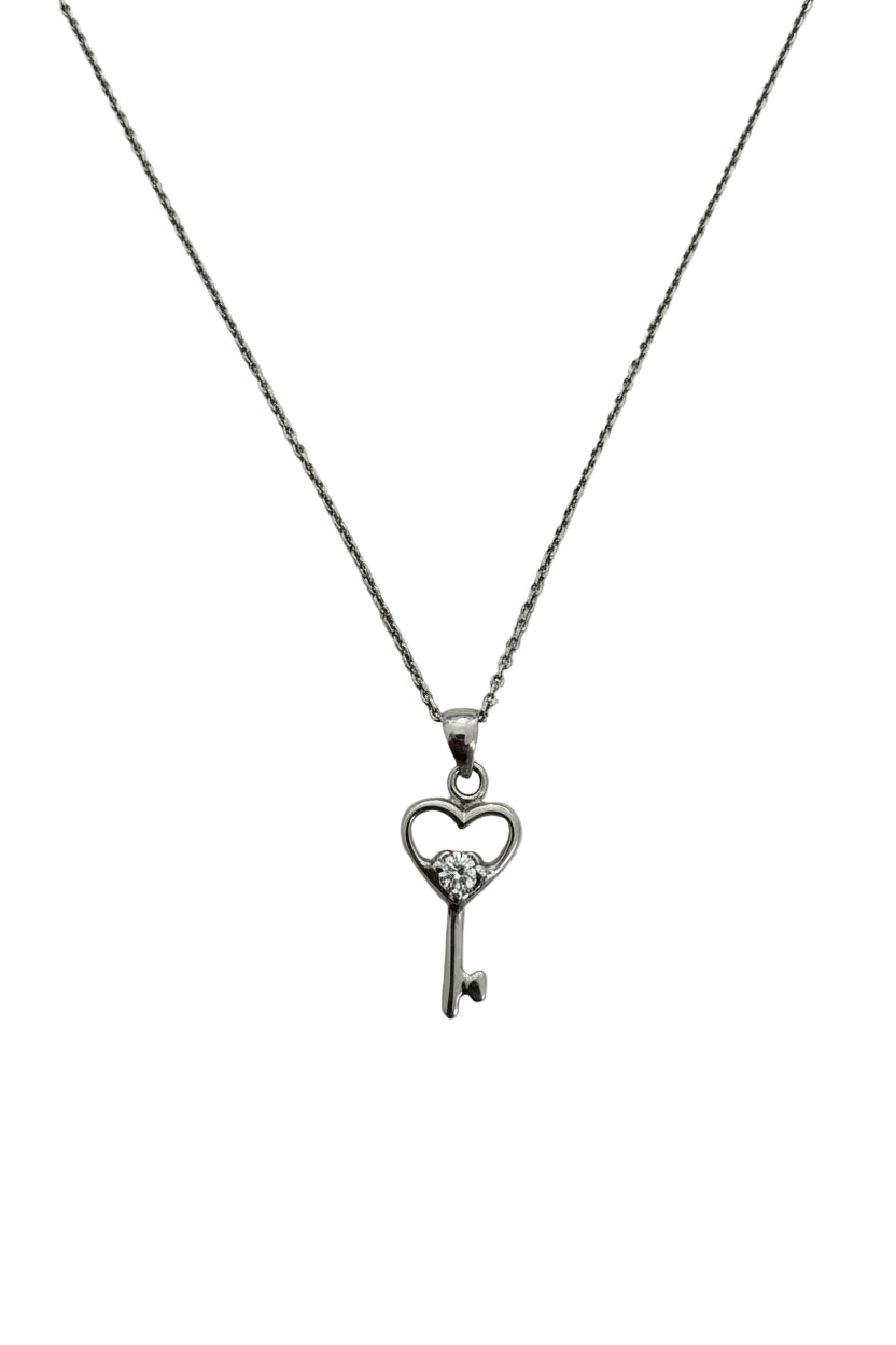 Sterling Silver 925 Key Necklace Set with Cubic Zirconia