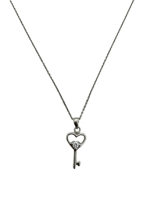 Sterling Silver 925 Key Necklace Set with Cubic Zirconia