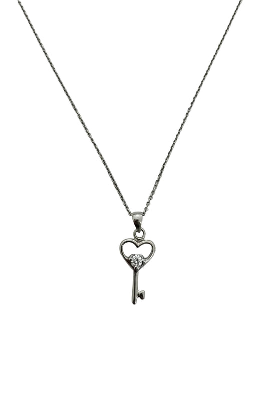 Sterling Silver 925 Key Necklace Set with Cubic Zirconia