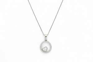 Sterling Silver 925 A Circle with Heart Necklace Set with Cubic Zirconia