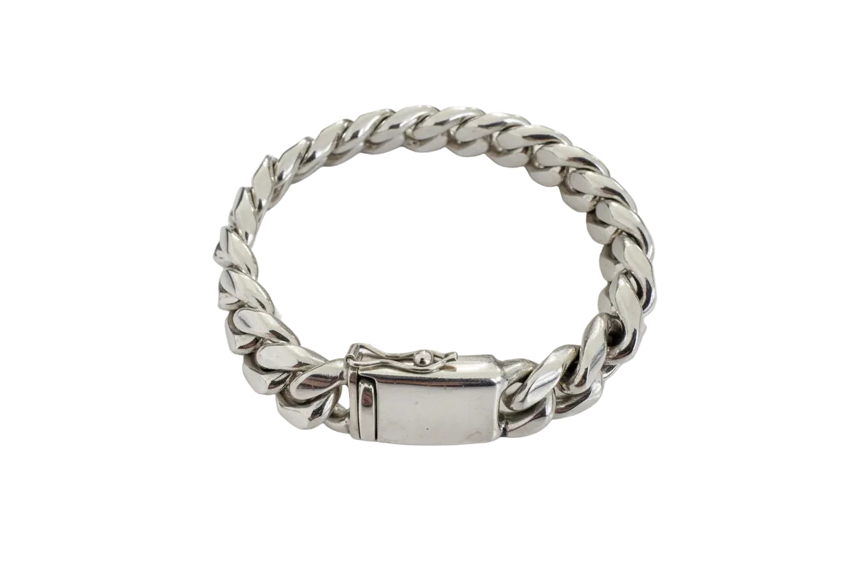 Sterling Silver Heavy and Solid Curb Chain Men's Bracelet 8"