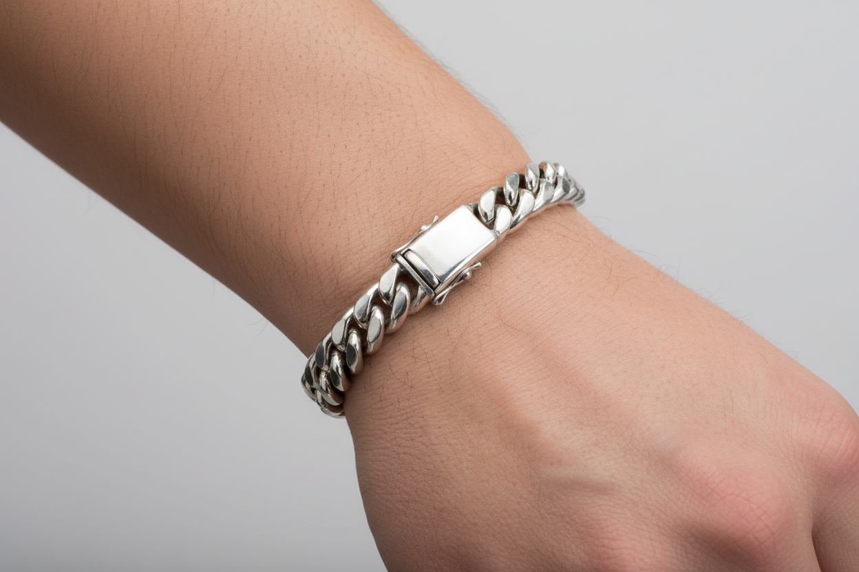 Sterling Silver Heavy and Solid Curb Chain Men's Bracelet 8"