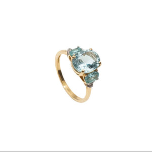 10K Yellow Gold Ring with Three Blue Topaz and Diamonds, T: 2.78ct