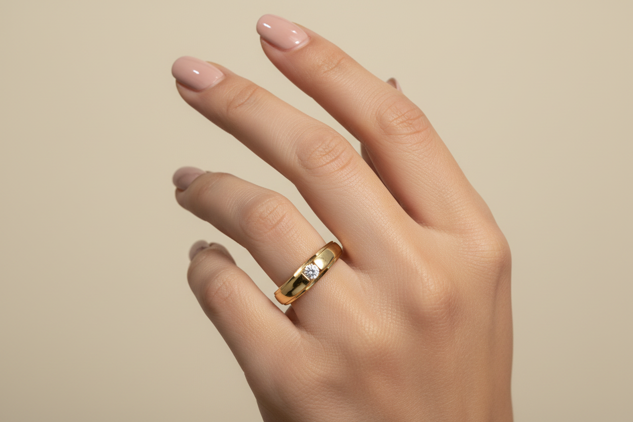 Yellow Gold Solitaire Diamond Ring. 18k, 3.27gr,TDW: 0.1ct, VS2, G