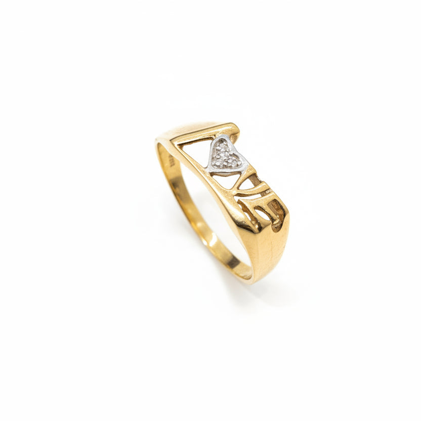 10K Yellow Gold Ring LOVE Design with Small Diamond, TDW; 0.01ct