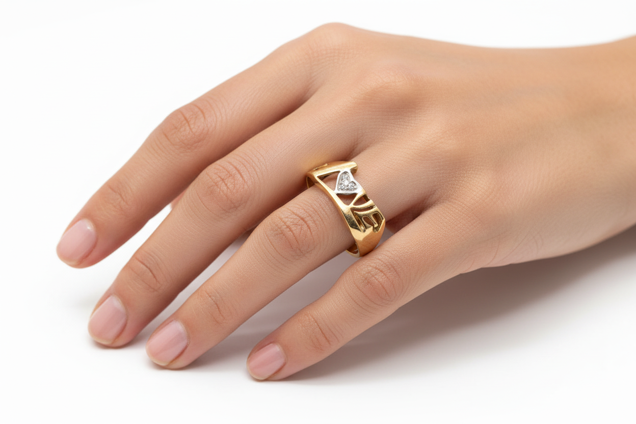 10K Yellow Gold Ring LOVE Design with Small Diamond, TDW; 0.01ct