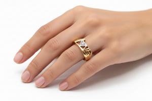 10K Yellow Gold Ring LOVE Design with Small Diamond, TDW; 0.01ct