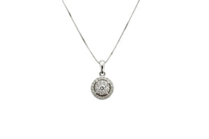 White Gold Chain and  Round Cluster Diamond Pendant 14k 16'' TDW:0.32 FG VS2
