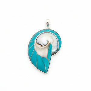 925 Sterling Silver Turquoise Inlay Shell Style Pendant