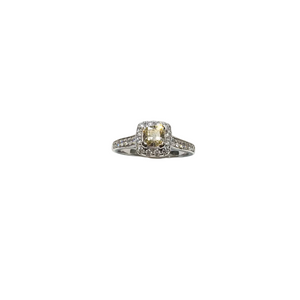 White Gold Light Yellow Diamond Cushion Cut Diamond Engagement Ring ,14k TDW: 0.87ct
