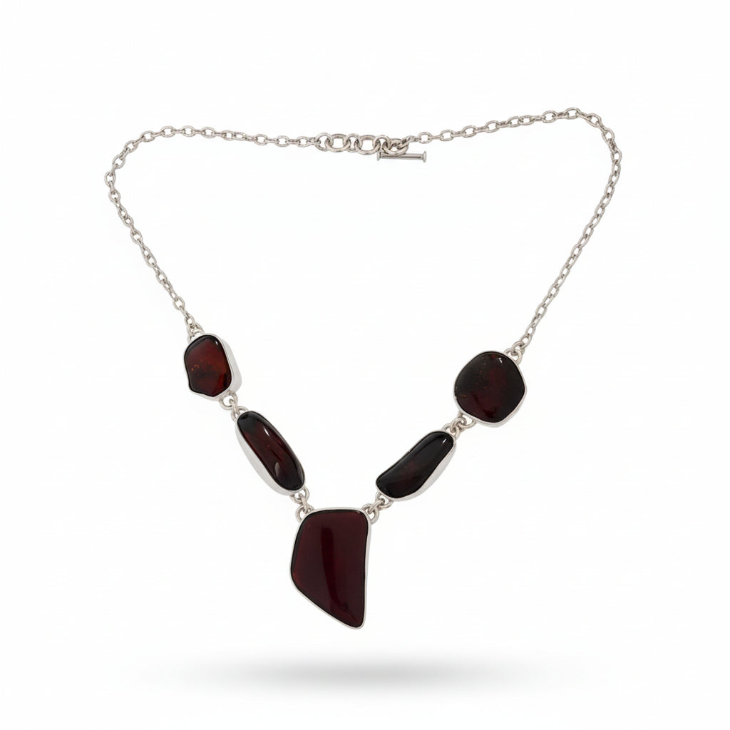 925 Sterling Silver  Amber Freeform Toggle Necklace