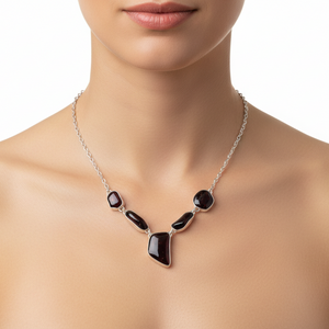 925 Sterling Silver  Amber Freeform Toggle Necklace