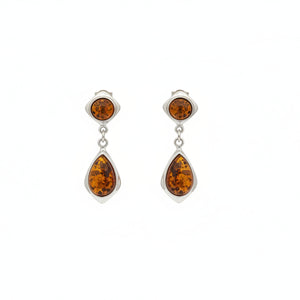 925 Sterling Silver Amber Style Double Drop Earrings