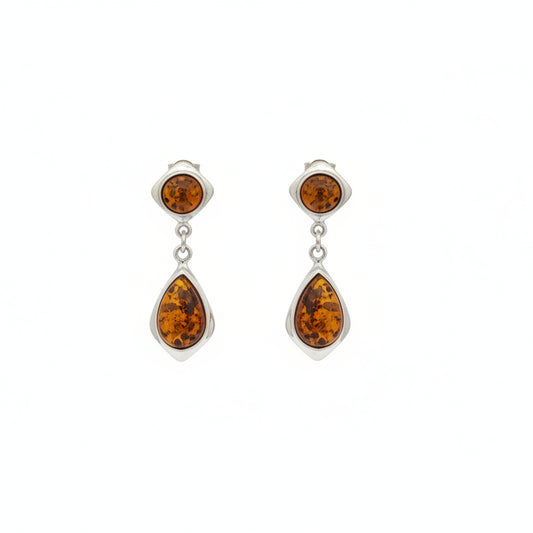 925 Sterling Silver Amber Style Double Drop Earrings