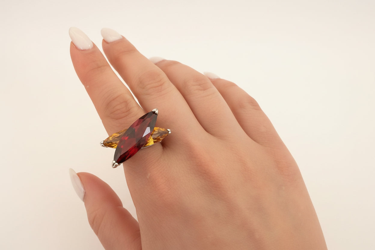 925 Sterling Silver Marquise Statement Ring