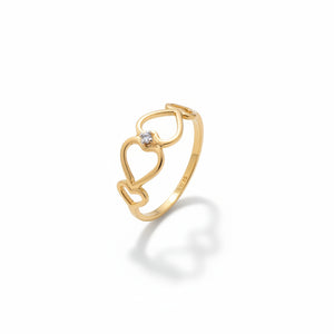 10k Yellow Gold Interlocking Heart Gold ring with Diamond Accent