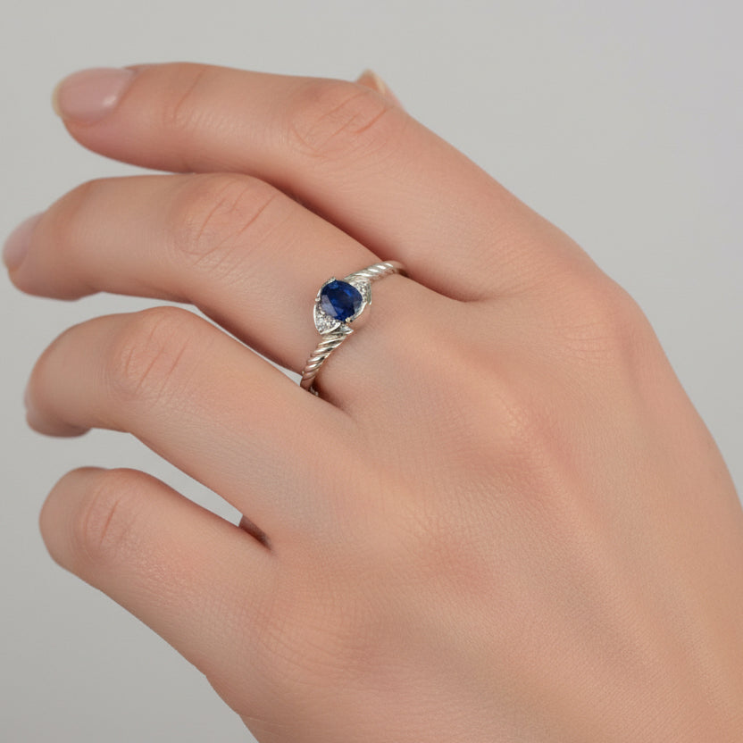 14k White Gold Sapphire Twisted Band